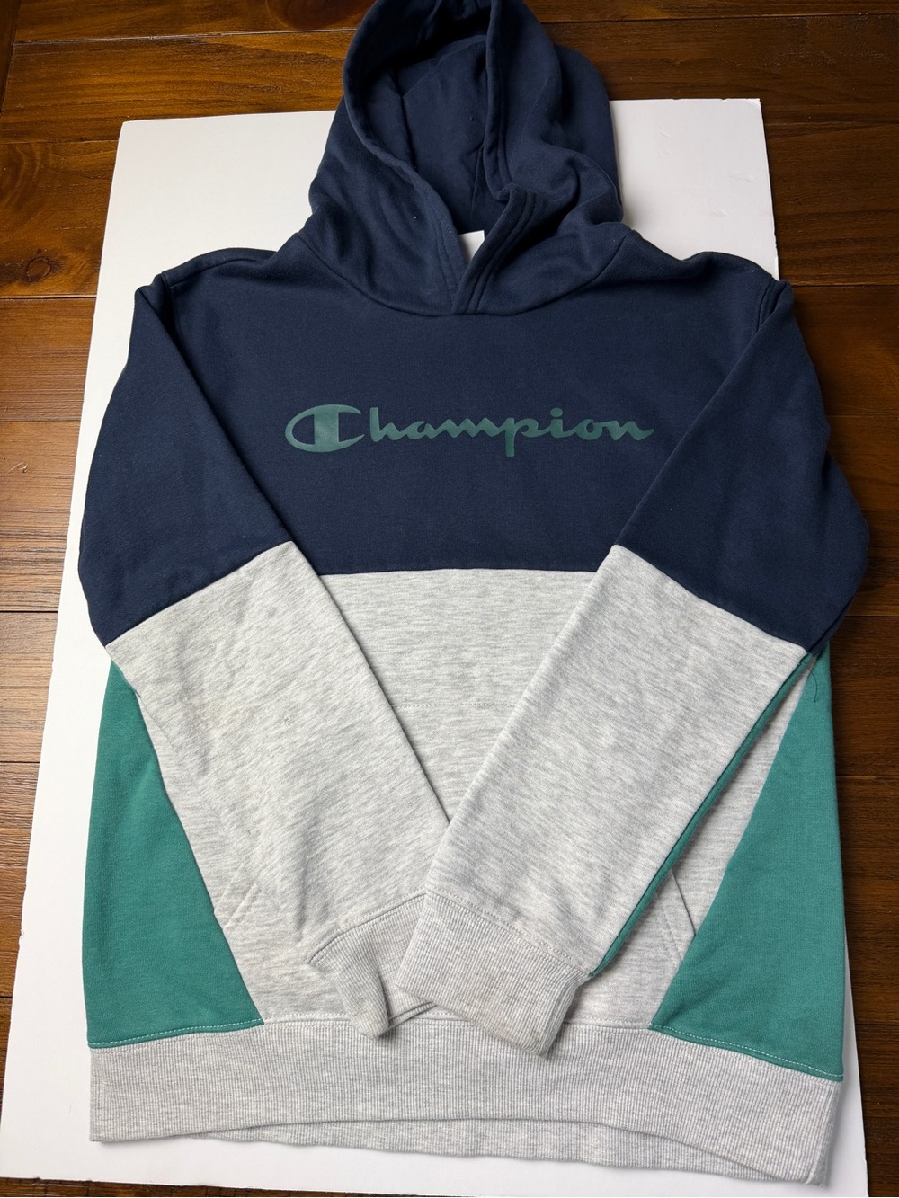 Champion Youth Hoodie Large 14 16 Gray Burgundy Colorblock Logo Sweatshirt NWT